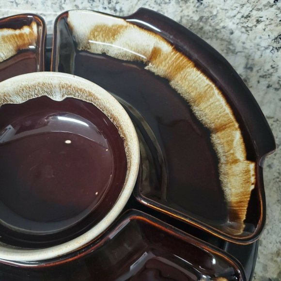 Vintage Brown Drip Glaze 5 Piece Serving Platter L - Picture 6 of 12
